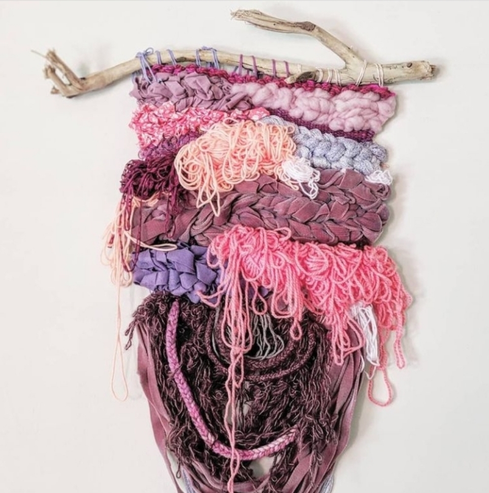 Pink original woven tapestry - medium abstract wall tapestry